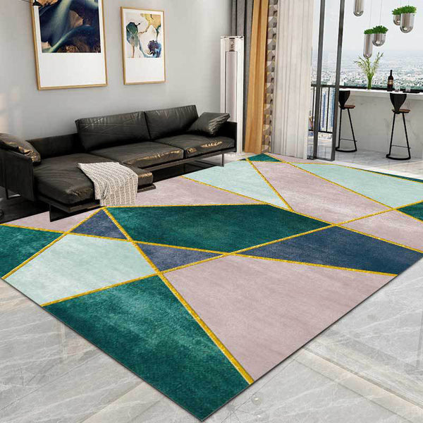 Polyester tapijt – Wasbaar en niet-slip – Kleurblok ontwerp voor woonkamer