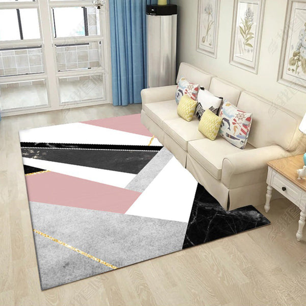 Slaapkamer tapijt – Modern geometrisch marmeren patroon – Polyester met antislip onderzijde
