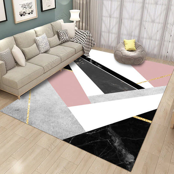 Slaapkamer tapijt – Modern geometrisch marmeren patroon – Polyester met antislip onderzijde