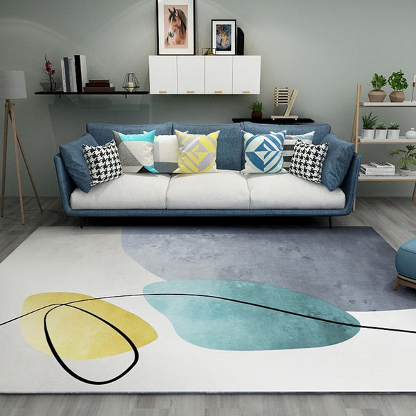Zitkamer tapijt – Abstract design met kleurblokken – Synthetisch, anti-slip, machinewasbaar