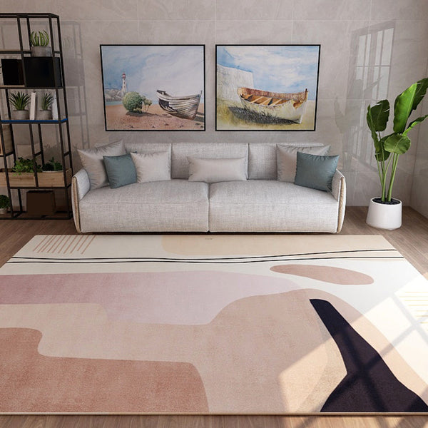 Zitkamer tapijt – Abstract design met kleurblokken – Synthetisch, anti-slip, machinewasbaar