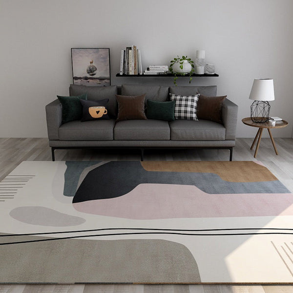 Zitkamer tapijt – Abstract design met kleurblokken – Synthetisch, anti-slip, machinewasbaar