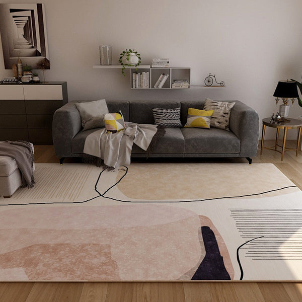Zitkamer tapijt – Abstract design met kleurblokken – Synthetisch, anti-slip, machinewasbaar