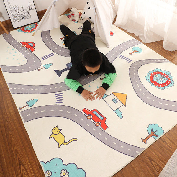 Vloerkleed kinderkamer – Auto patroon – Katoen mengsel, non-slip, gemakkelijk te onderhouden
