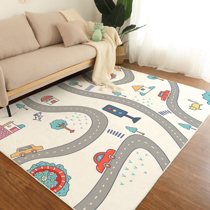Vloerkleed kinderkamer – Auto patroon – Katoen mengsel, non-slip, gemakkelijk te onderhouden