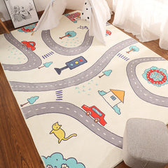 Vloerkleed kinderkamer – Auto patroon – Katoen mengsel, non-slip, gemakkelijk te onderhouden