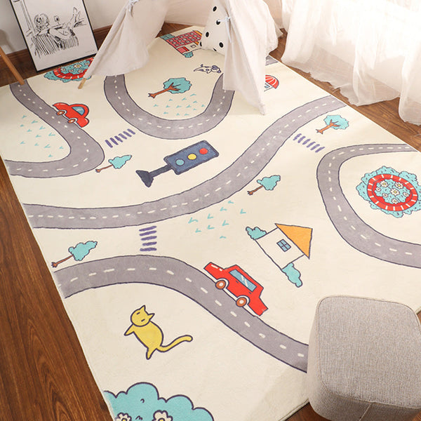 Vloerkleed kinderkamer – Auto patroon – Katoen mengsel, non-slip, gemakkelijk te onderhouden
