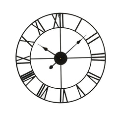 Large Vintage Black Metal Wall Clock | Round Silent Clock with Roman Numerals - POUEV