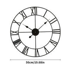 Large Vintage Black Metal Wall Clock | Round Silent Clock with Roman Numerals - POUEV