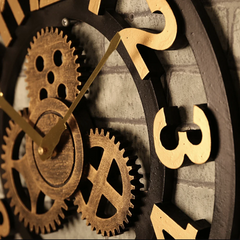 Grote Gear Wandklok | Modern Vintage Houten Design | Stil Quartz Mechanisme