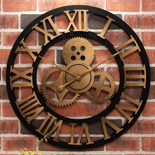 Grote Gear Wandklok | Modern Vintage Houten Design | Stil Quartz Mechanisme