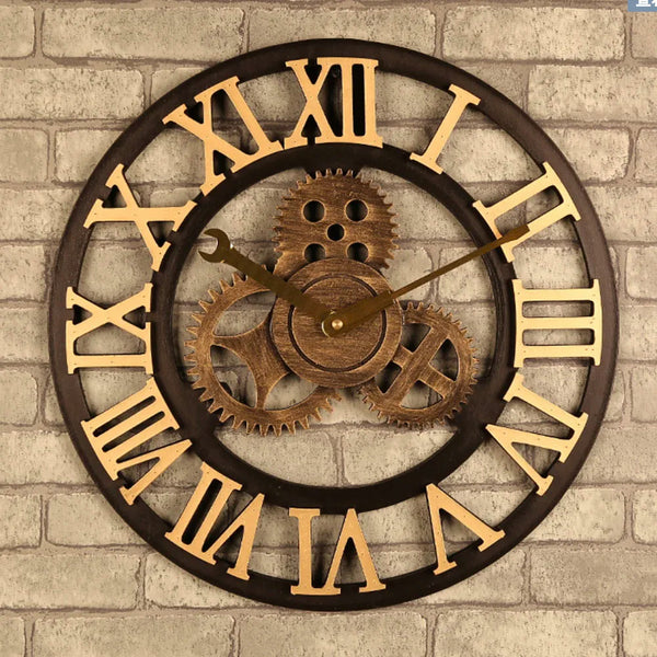 Grote Gear Wandklok | Modern Vintage Houten Design | Stil Quartz Mechanisme