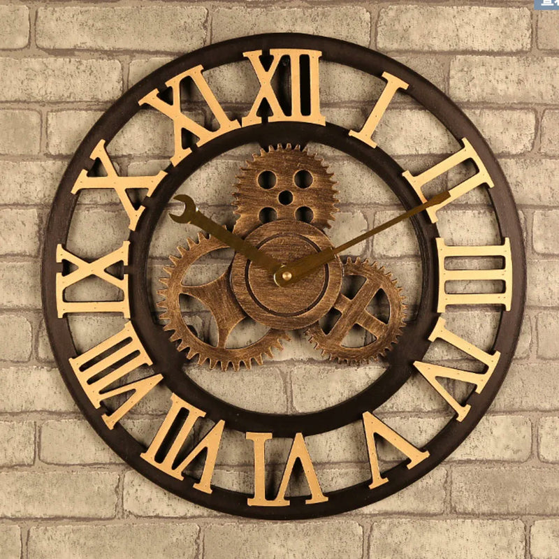 Grote Gear Wandklok | Modern Vintage Houten Design | Stil Quartz Mechanisme