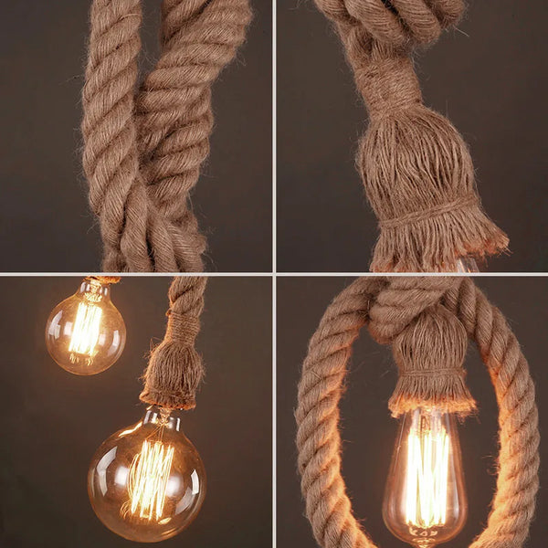 Hemp Rope Pendant Light | Vintage Retro Hanging Lamp E27 | Industrial Decor - POUEV