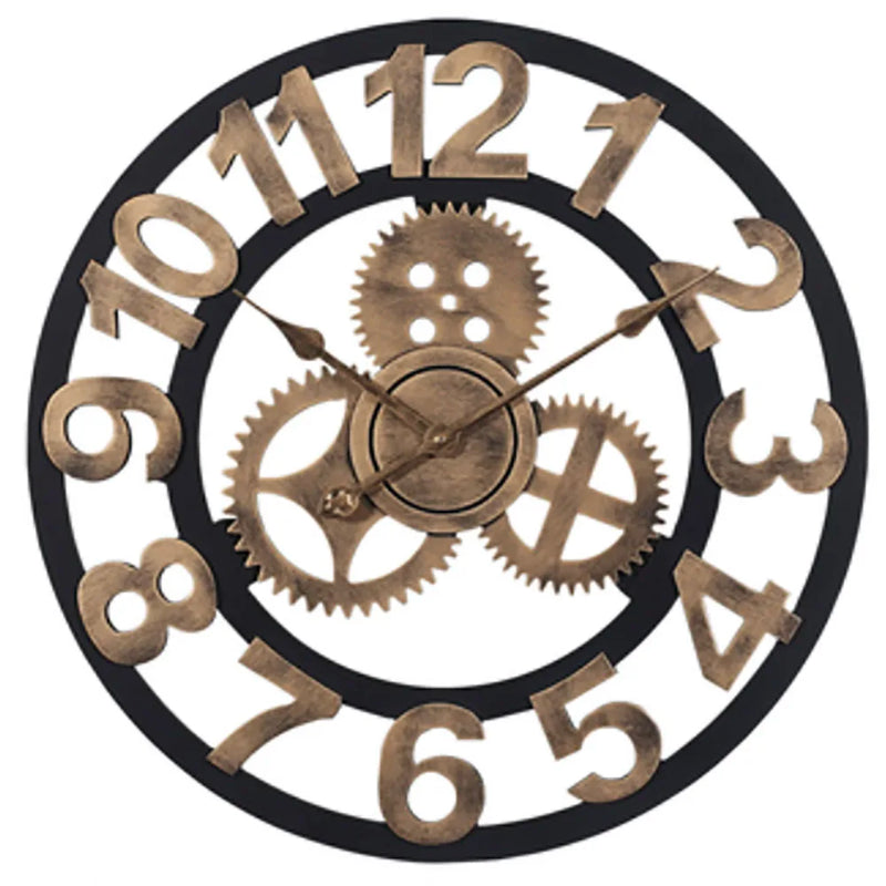 Grote Gear Wandklok | Modern Vintage Houten Design | Stil Quartz Mechanisme