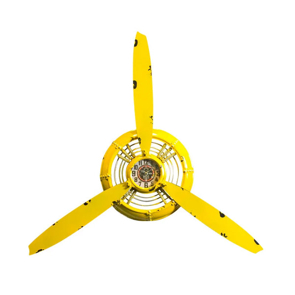 3-kleurige industriële vliegtuigpropeller metalen wandklok | Stille HD-display retro ornament