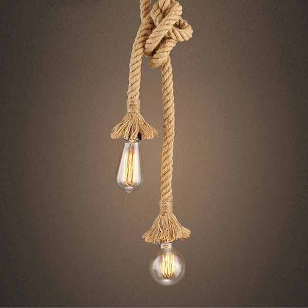 Hemp Rope Pendant Light | Vintage Retro Hanging Lamp E27 | Industrial Decor - POUEV