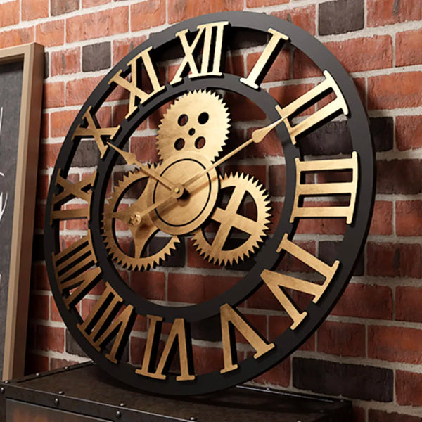 Grote Gear Wandklok | Modern Vintage Houten Design | Stil Quartz Mechanisme