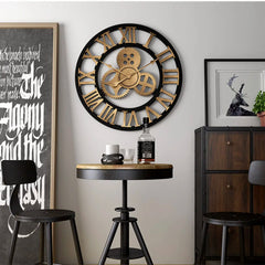 Grote Gear Wandklok | Modern Vintage Houten Design | Stil Quartz Mechanisme