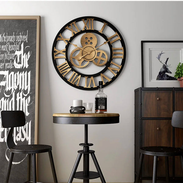 Grote Gear Wandklok | Modern Vintage Houten Design | Stil Quartz Mechanisme