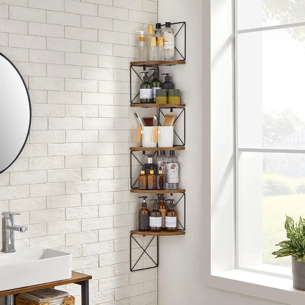 5-Level Zigzag Design Corner Shelf | Wall-Mounted Bookcase for Bedroom, Study, Living Room, Bathroom Storage - POUEV