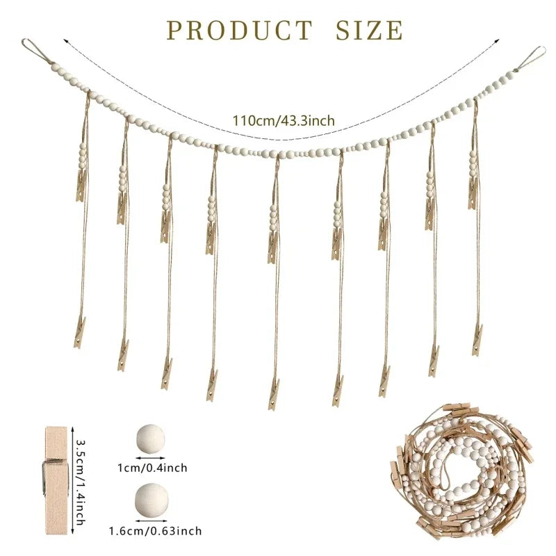 Photo Display Wall Hanging Decor | Boho Wooden Beads Macrame Tapestry for Home Décor - POUEV
