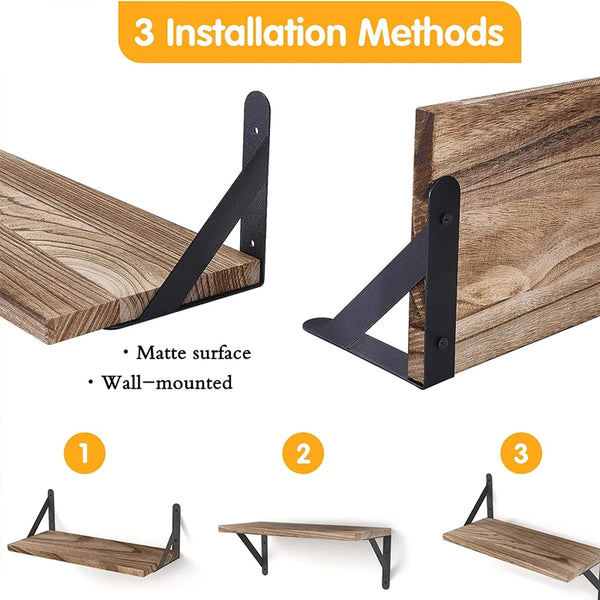 Wooden Wall Shelves | Solid Wood Floating Storage Shelf for Bathroom Accessories and Home Organization - POUEV