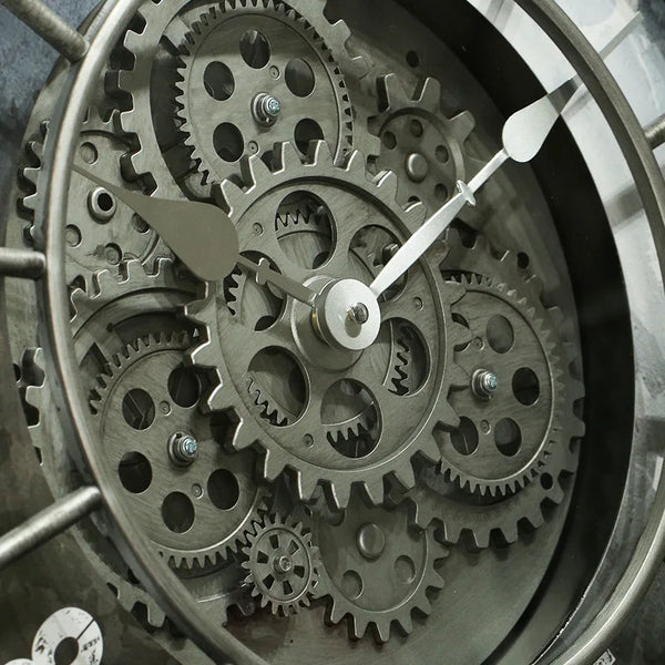 46 cm industriële steampunk wandklok | Bewegende tandwielen en Romeinse cijfers