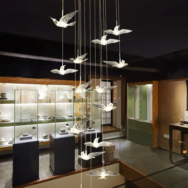 Pigeon LED Acrylic Pendant Lamp | Stair Chandelier - POUEV