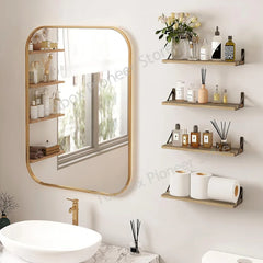 Wooden Wall Shelves | Solid Wood Floating Storage Shelf for Bathroom Accessories and Home Organization - POUEV