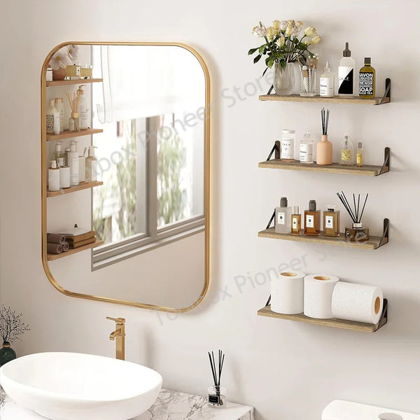 Wooden Wall Shelves | Solid Wood Floating Storage Shelf for Bathroom Accessories and Home Organization - POUEV