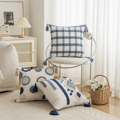 Nordic Blauwe Tufted Kussenhoes | Geometrisch Streep Design | Decoratie Sofa - POUEV