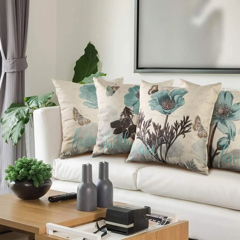 Linnen Kussenhoes Set | Bloemenmotief voor Decoratie - POUEV