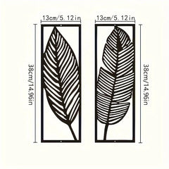 Decoratieve bladeren metalen wandkunst: set van 2 | Zwarte metalen hangende bladeren | Elegante ijzeren kunst