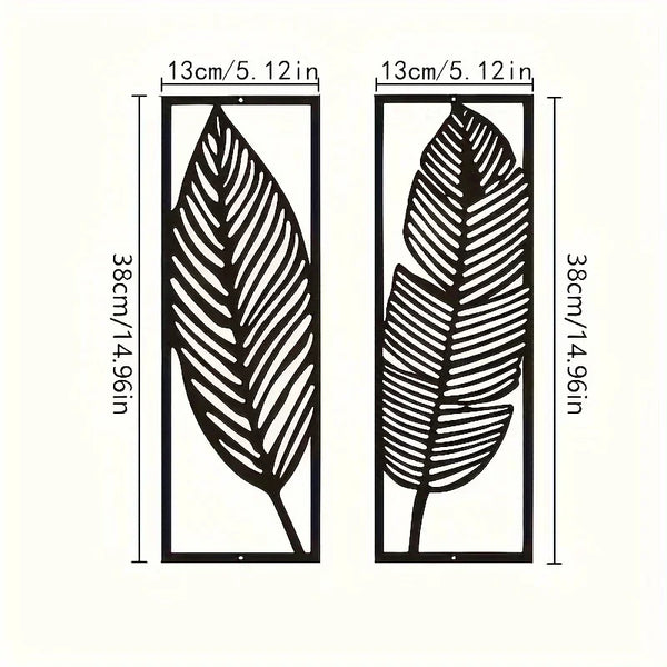 Decoratieve bladeren metalen wandkunst: set van 2 | Zwarte metalen hangende bladeren | Elegante ijzeren kunst