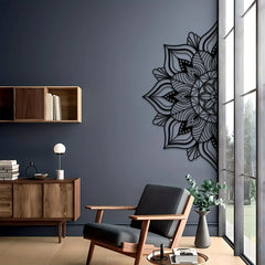 1pc Zwarte Grote Metalen Mandala Wanddecoratie | Unieke Lotusbloem Wandkunst