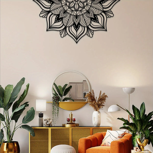 1pc Zwarte Grote Metalen Mandala Wanddecoratie | Unieke Lotusbloem Wandkunst
