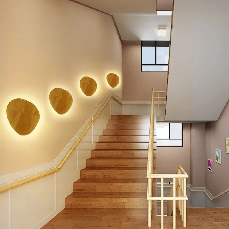 Houten LED-wandlamp | Modern cirkelvormig ontwerp