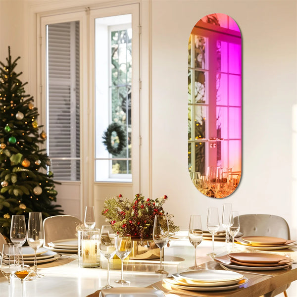 Aesthetic Rainbow Full-Length Glass Wall Mirror | Iridescent Accent Mirror for Bedroom & Living Room - POUEV