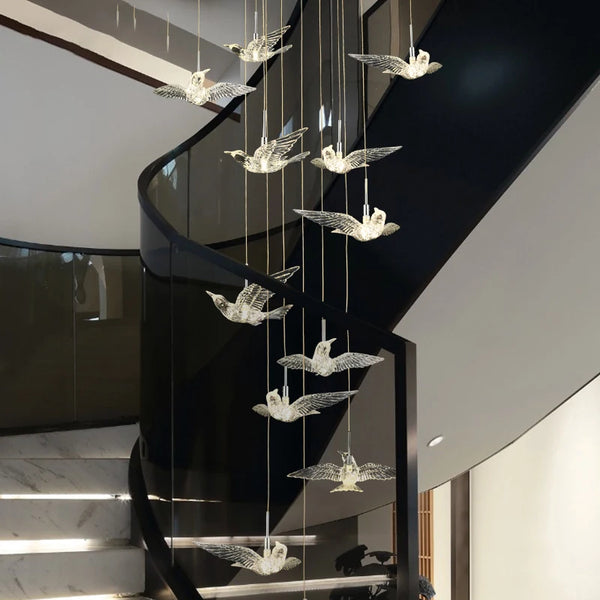 Pigeon LED Acrylic Pendant Lamp | Stair Chandelier - POUEV