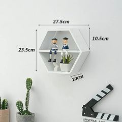 Nordic Style Wooden Hexagonal Wall Shelf - POUEV