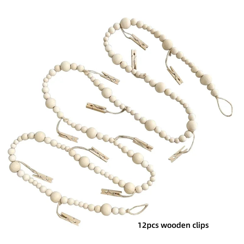 Photo Display Wall Hanging Decor | Boho Wooden Beads Macrame Tapestry for Home Décor - POUEV