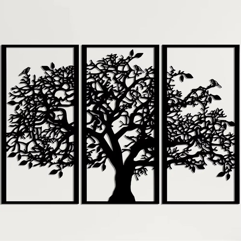 3 stuks stamboom metalen wanddecoratie | Boom des Levens ijzeren kunst | Moderne 3D wandkunst