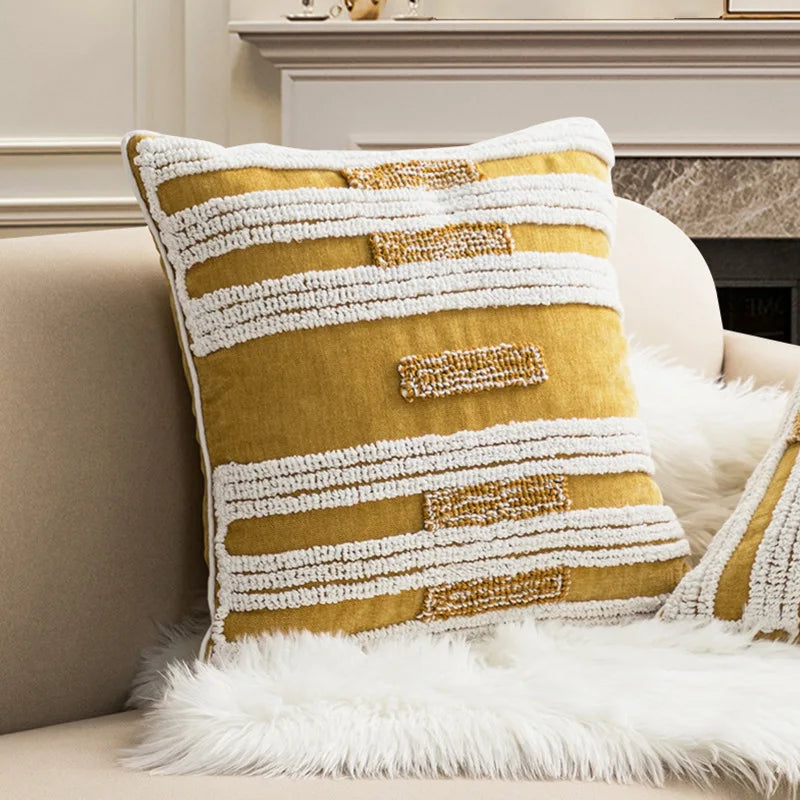 Nordic Gele Bruine Tufted Kussenhoes | Driehoekig Design | Sofa Decoratie - POUEV
