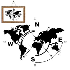 Metalen wereldkaart wanddecoratie | Kompas ontwerp wanddecoratie