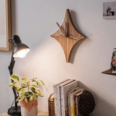 Stervormige wandklok van massief hout | Stijlvolle en natuurlijke wanddecoratie