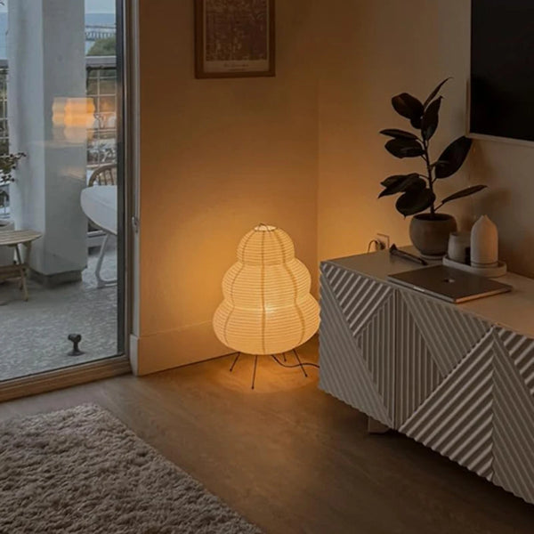 Japanese Style LED Rice Paper Desk Lamp | Tricolor Dimming Art Light - POUEV
