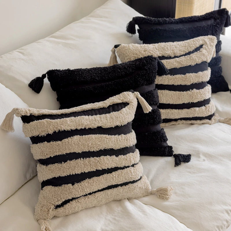 Bohemian Geometrische Kussenhoes | Beige Zwart | Decoratieve Kussenhoes Sofa - POUEV