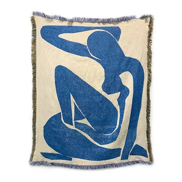 Vintage Knitted Tapestry | Boho Throw Blanket with Tassels - POUEV