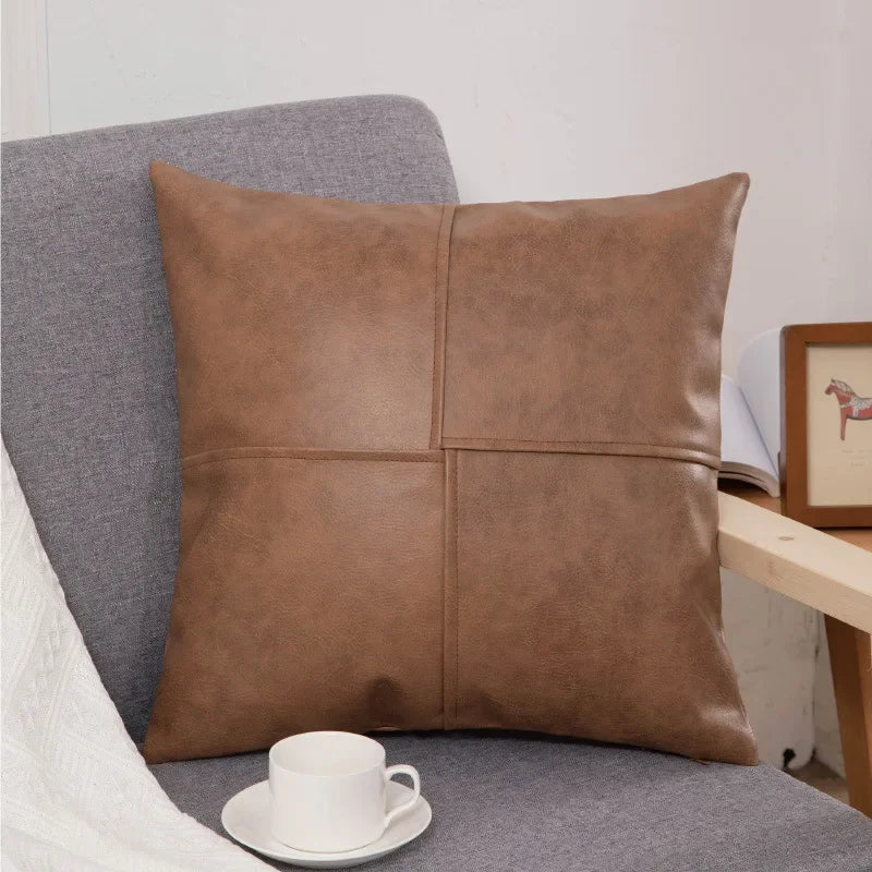 PU Leren Kussenhoes | Retro Patchwork Design | Luxe Decor voor Sofa - POUEV